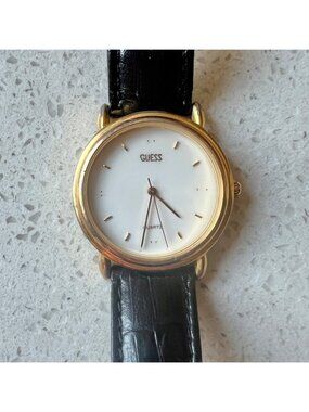 Guess Quartz Watch Women's 5.5 - 7" wrist Fossil Leather Band 1989 Gold Tone